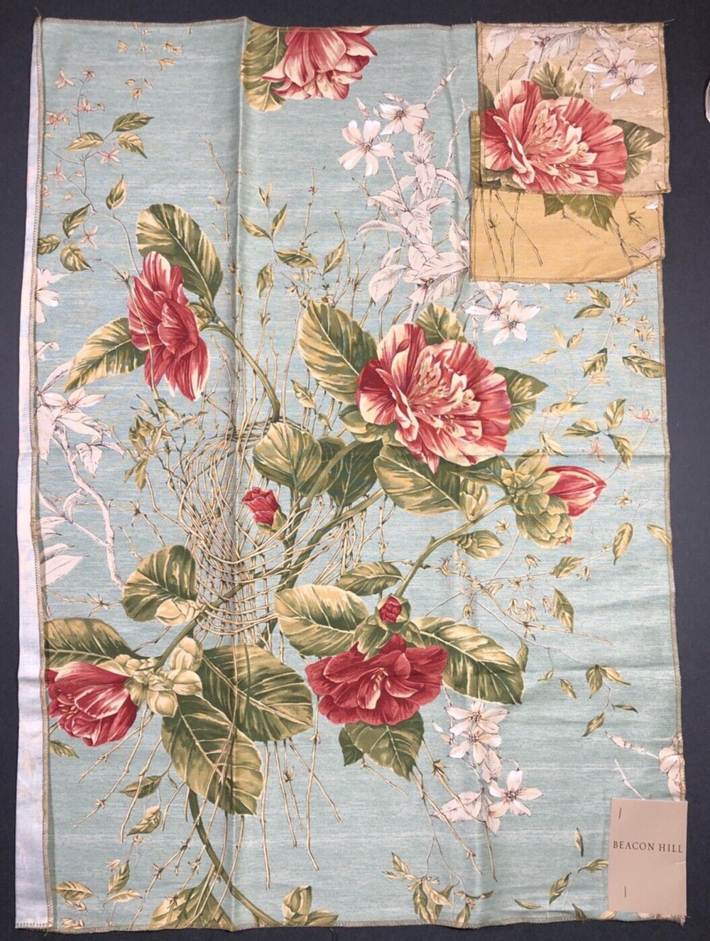Robert Allen Beacon Hill Ikebana Bouquet Hand Printed Japanese Linen Fabric Teal